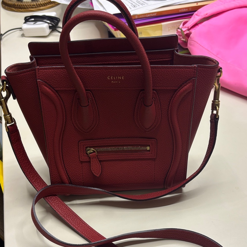 Celine Burgundy Leather Satchel